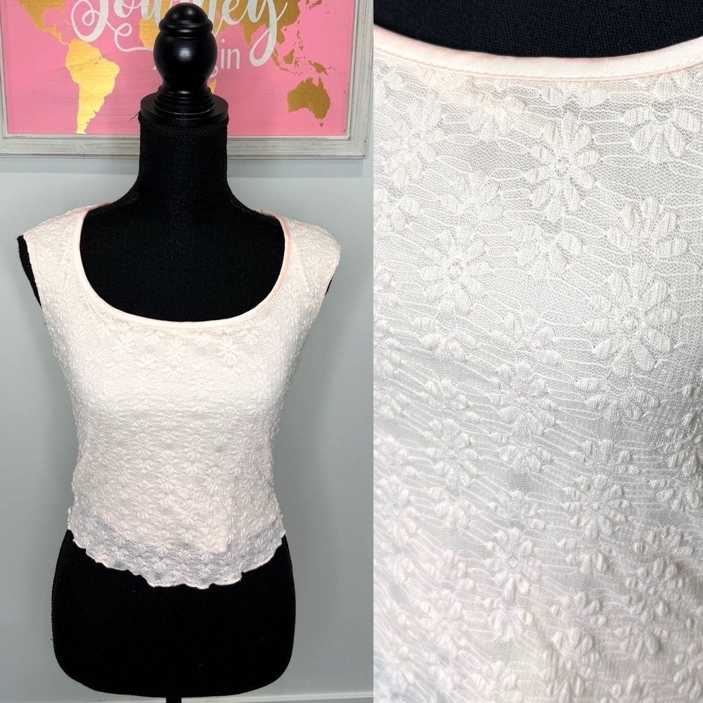 Atelier by Kirious Light Pink Crop Floral Lace Stretchy Top (S)